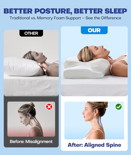 Emircey Cervical Neck Support Pillow for Side Sleepers, Cooling Pillow for Sleeping, Orthopedic Contour Memory Foam Pillow for Neck Relief, Ergonomic Sleeping Pillow for Back and Stomach Sleeper,White - Image 5