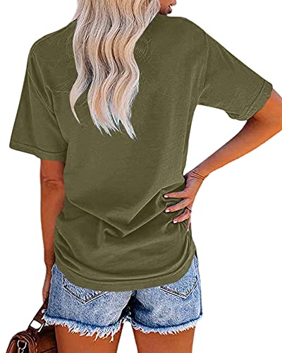 MaQiYa Womens Cute Sunflower Graphic Printed Tee Shirts Vintage Short Sleeve Cotton Shirts Tops (Army Green, Large)