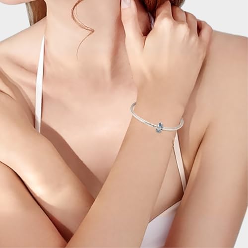 Image of Blue Snowflake Glaze Charms for Women Charm Bracelets, 925 Sterling Silver Mother's Day Halloween Birthday Christmas Jewelry Gift for Women