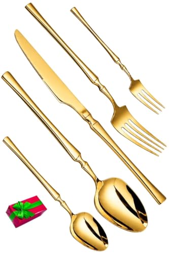 Image of Elegant Handle Gold 15 Pcs Heavy Duty Stainless Steel Cutlery Set for Dining Table (3 pcs Spoon Set+3 pcs Forks Set+3 pcs Butter Knife+3 pcs Dessert Spoon+ 3 Pcs Fuit Fork for Kitchen)