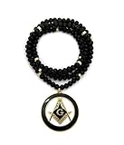 Shiny Jewelers USA Mens Freemason Masonic Compass Pendant with 6mm/30 Wooden Bead Necklace (Black/Gold)