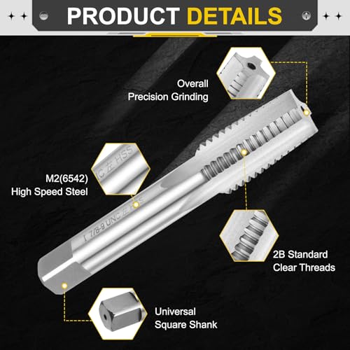 Image of uxcell Hand Taper Tap 7 /8 inch-9 UNC 2B Left Hand Thread Taper Style Taps Straight Flute Screw Tapping Threading Tool High Speed Steel HSS6542