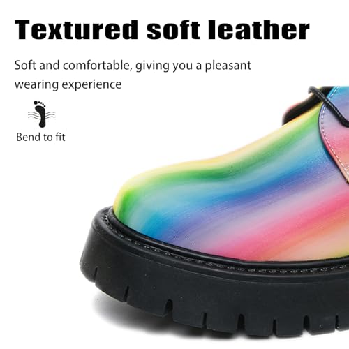 Men's Rainbow Lace Up Lug Sole Platform Oxfords Classic Round Toe Comfort Chunky Heel Anti-Slip Derby Casual Shoes for Business Work Office Dress Shoes4