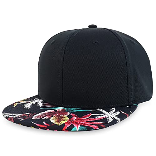 Image of Armycrew Hawaiian Hibiscus Floral Print Flat Bill Snapback Oversized 2XL Cap