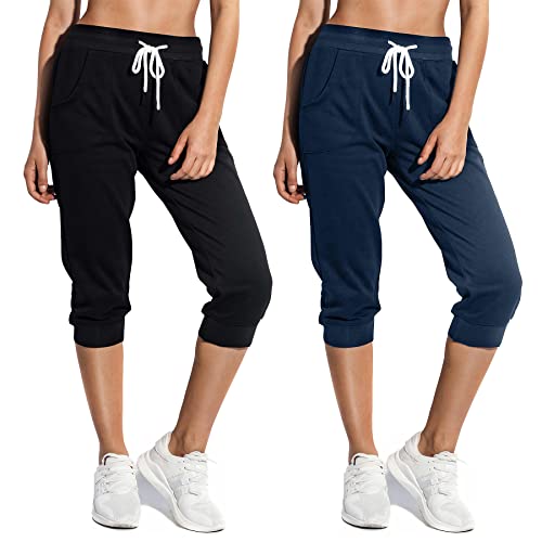 SPECIALMAGIC Women's Sweatpants Capri Pants Cropped Jogger Running Pants Lounge Loose Fit Drawstring Waist with Side Pockets