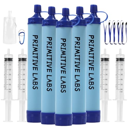 Water Filter Emergency Water Filter Straw 1500 Gal 5 High-Capacity Emergency Water Straws for Camping Hiking Travel Survival Biking Includes 480 ML Reservoir & Tube