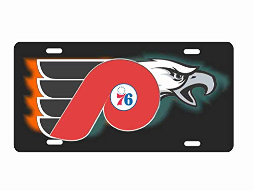 Philadelphia Sport Teams Combined Logo on Black Backgound Novelty License Plate Decorative Vanity Car Tag
