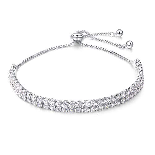 Iflytree - Pulseira clássica de zircônia cúbica de ouro rosa branco e leve, ajustável, para mulher, joalharia de noiva/casamento