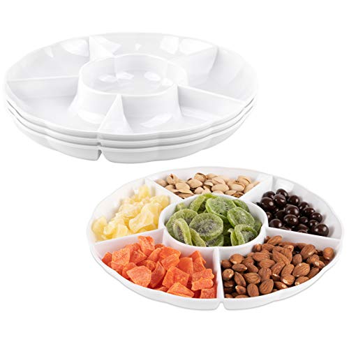IMPRESSIVE CREATIONS White Round Plastic Serving Tray – Heavyweight Disposable 6 Compartment Reusable Party Supply Tray– Durable and Reusable Party Tray – Perfect Dinnerware 3Pk