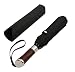 (Designed in UK) Balios Travel Umbrella | Luxurious Golden Rosewood Handle | Auto Open & Close | Windproof Frame | Single Canopy | Automatic Folding Umbrella | Men's & Ladies (Jet Black)
