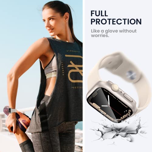 Image of Tensea for Waterproof Apple Watch Screen Protector Case 41mm Series 9 /8 /7 Accessories, iWatch Protective Face Cover with Tempered Glass Film for Women Men, Bumper Case for iPhone Watch 41 mm