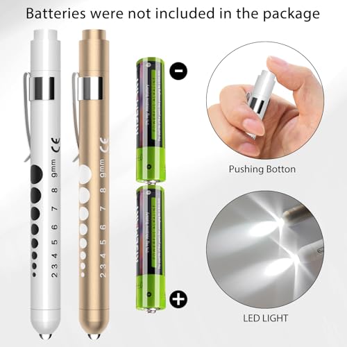 RISEMART Pupillenleuchte, Diagnostikleuchte Krankenschwester Rettungsdienst Zubehör mit Pupillenmessgerät und Lineal (Gold und Weiß.)