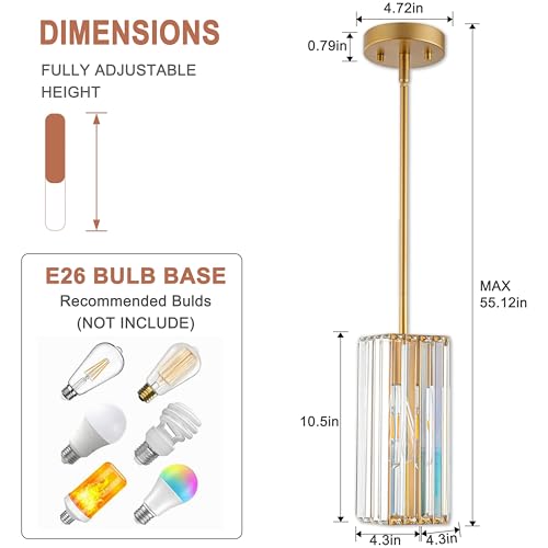 GOOUQA Crystal Pendant Lights Kitchen Island, Modern Gold Adjustable Small Hanging Lighting Fixture, with Flat or Sloped Ceiling Mount for Island Dining Room Kitchen Sink 3-Pack by GOOUQA - Image 2