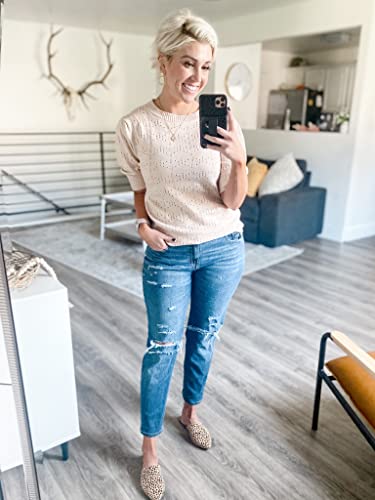 Saodimallsu Womens Short Sleeve Shirts Casual Loose Cute Tops Plain Crew Neck T Shirt Knit Pullover Sweaters Blouse Apricot #TOP4