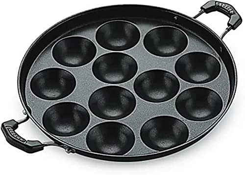 Silvester 12 Cavity Non-Stick Aluminium Appam Patra 22 cm Paniyaram Pan with Stainless Steel Lid & Dual Handles | Even Heating, Durable, Easy to Clean Cookware for Appam, Appe, Paddu & Snacks (Red)