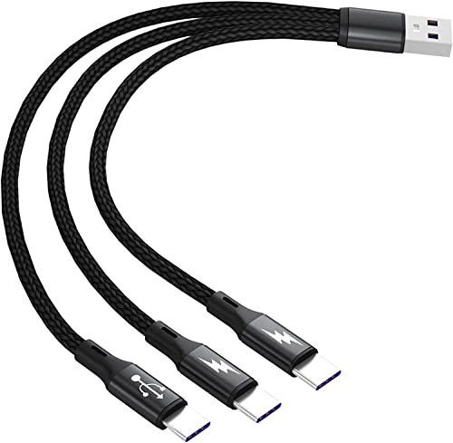 GELRHONR USB C Splitter Kabel, USB A Stecker auf 3 Typ-C Stecker Ladekabel,3 in 1 Nylon geflochtene Ladekabel mit 3x 0.2m Kabel, 5A Schnellladung, kompatibel mit Mobile/Android und mehr (0.2M)
