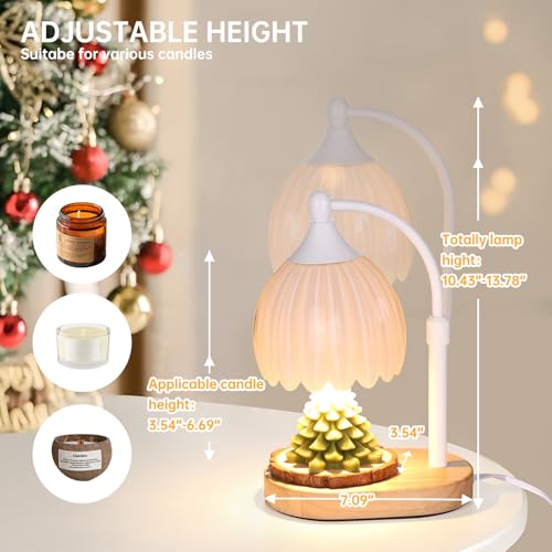 Image of White Tulip Wax Melt Warmer with Timer, Dimmable & Height Adjustable, Ideal for Jar Candles, Perfect Home Decor for Bedroom, Living Room, Office, Great Birthday Gifts for Women (2 Bulbs Included)