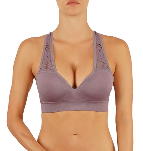 ROUGHRIVER Women's Yoga Crop Top Sports Bra with NOT Removable Adding Volume Pads Breathable Race Back (S 30-32 Cup B/C, RRCT400-MUV)