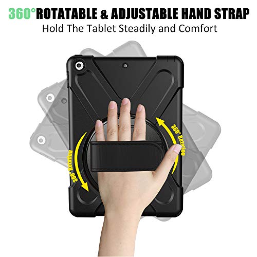Zenrich New Ipad 10.2 Case, Ipad 9Th/8Th7Th Generation Case With Screen Protector Rotatable Kickstand/Hand Strap And Shoulder Strap,Zenrich Shockproof Case For Ipad 10.2 Inch 2021/2020/2019, Black #TOP4