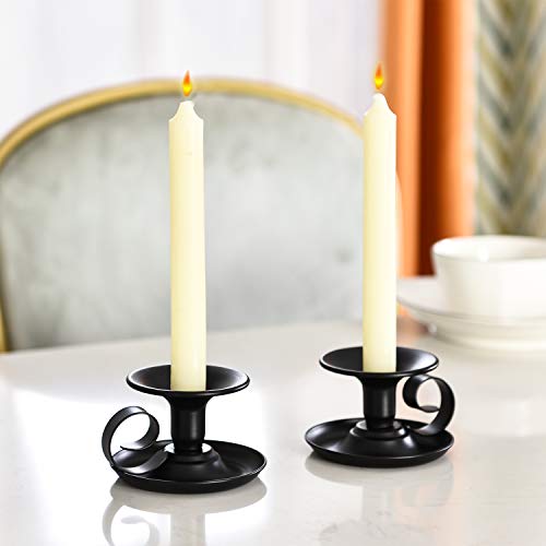 Retro Iron Taper Candle Holder, Set of 2, Simple Black Candlestick Holders Candlelight Stand for Halloween Christmas Dining Room Home Decoration Display