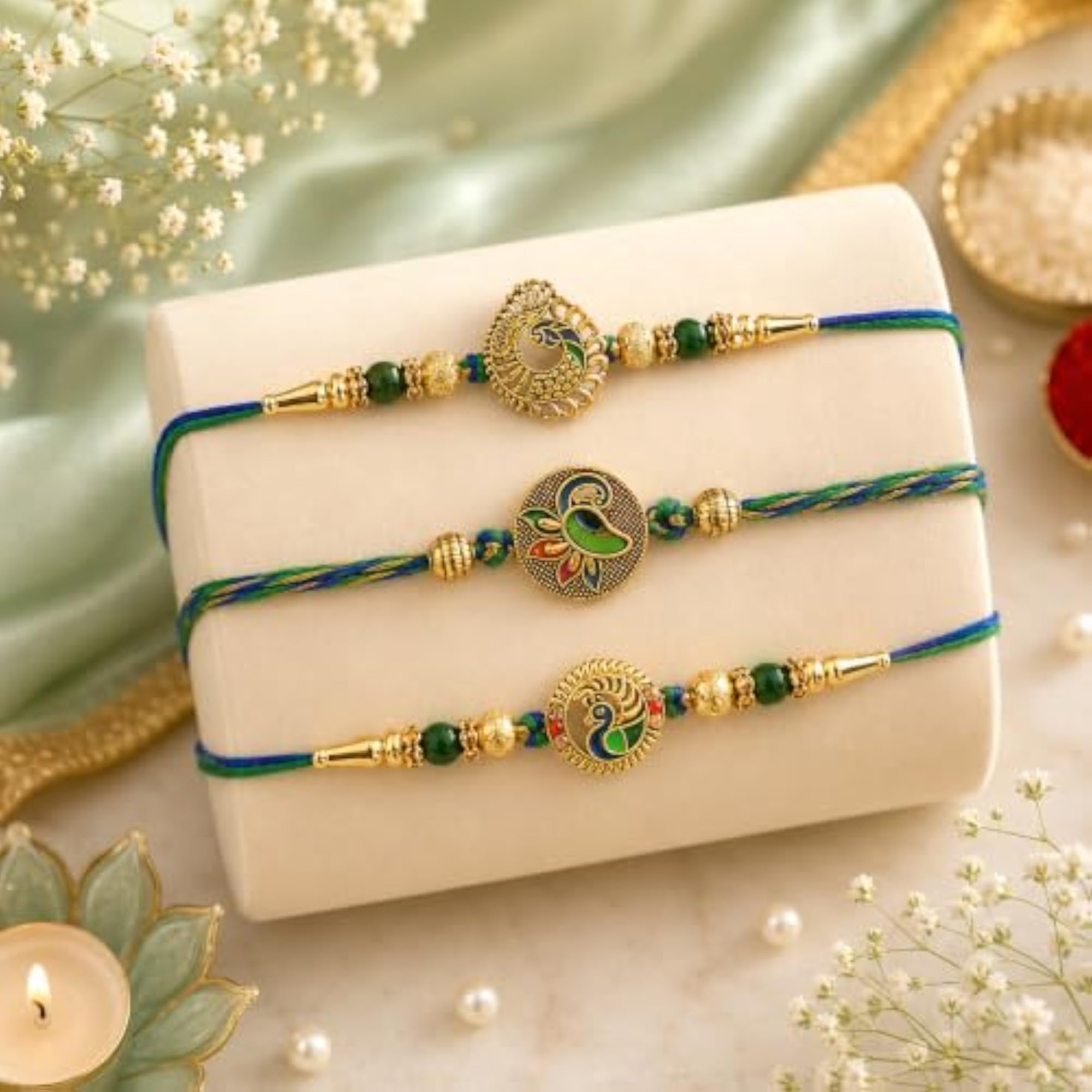 Premium Peacock Rakhi Set of 3 for Bhaiya Bhai