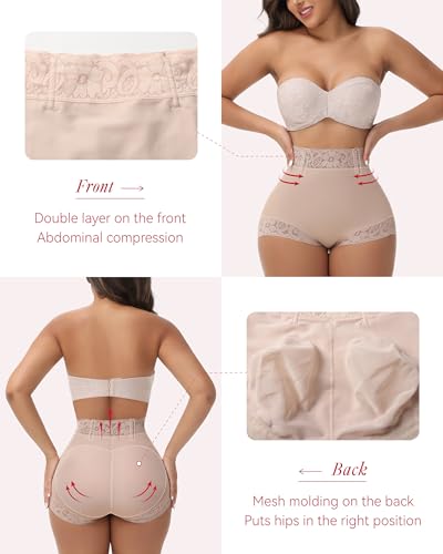 Image of SHAPSHE Butt Lifter Shapewear Panties for Women, High-Waist Tummy Control | Double-Layer Tummy Panel | 4 Flexible Waist Stays | Unpadded Butt Contour | Breathable Mesh Back | Lace-Trimmed Leg Openings