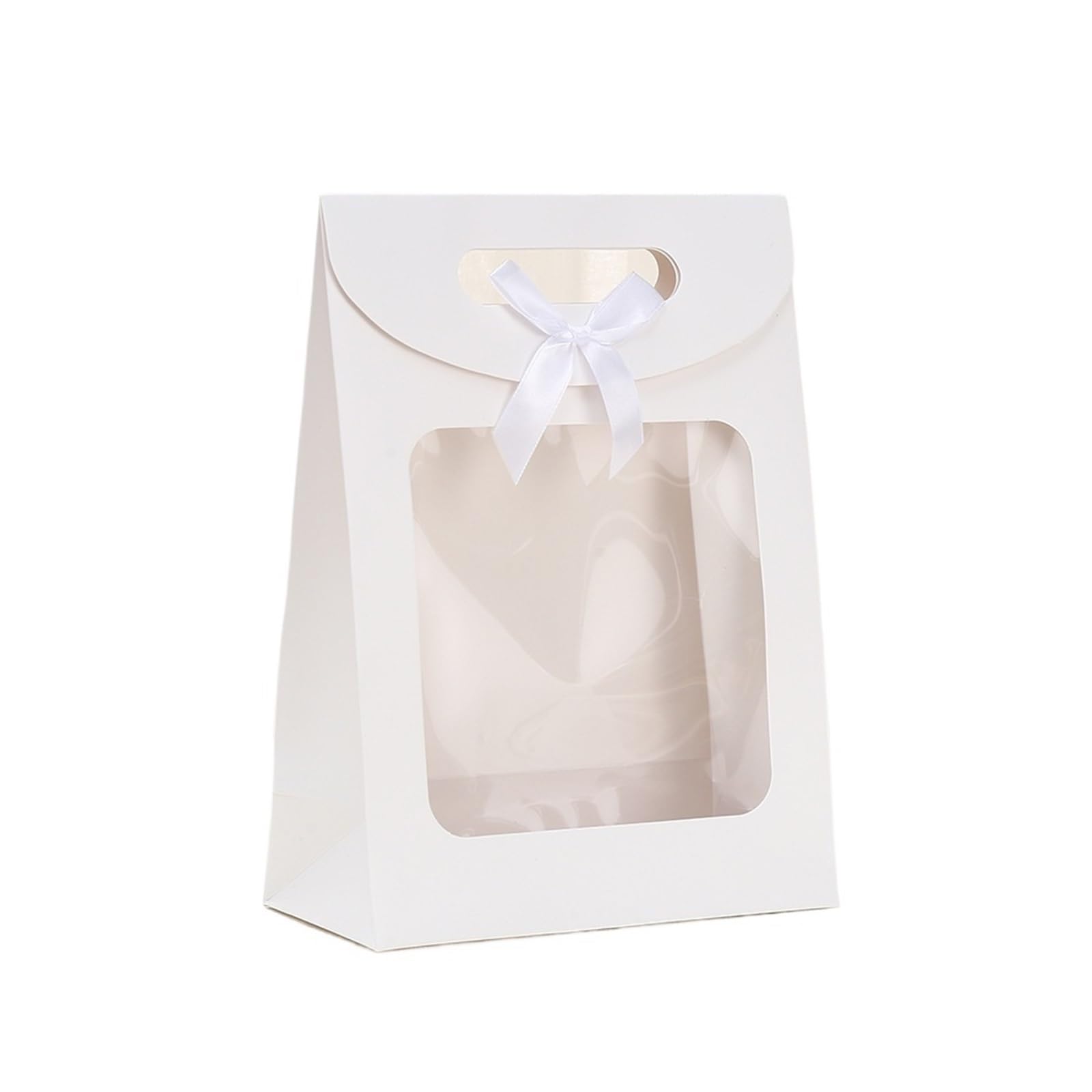 HKYBCF Cake packaging box 10/20/25Pcs Bags With Clear Window Kraft Paper Bag Handle Candy Biscuits Cake Packing Box Packaging for Wedding(White,14x20x7cm,25pcs)