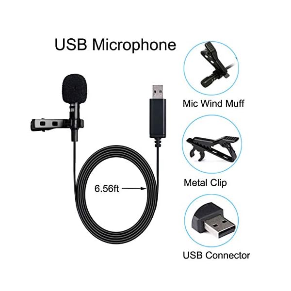 NewTH USB Mikrofon PC Omnidirektionaler Kondensator Lavalier Clip on Mic für Computer, Laptop, Podcast, Interviews, Recording [Plug & Play] 6,6FT – Bild 3