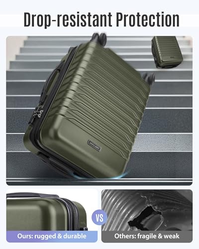 Image of LIGHT FLIGHT Expandable Carry On Luggage 22x14x9 Airline Approved with Double Spinner Wheels, 20 Inch Lightweight Hard Shell Rolling Suitcases with TSA Lock, Olive