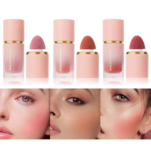 EONFAVE Blush Stick Flüssig, 3 Farben Liquid Blush Set, Wasserfestes Cream Blush, Smudge-proof Matte Rouge Stick, Langanhaltend Easy To Blend Rouge für Frauena