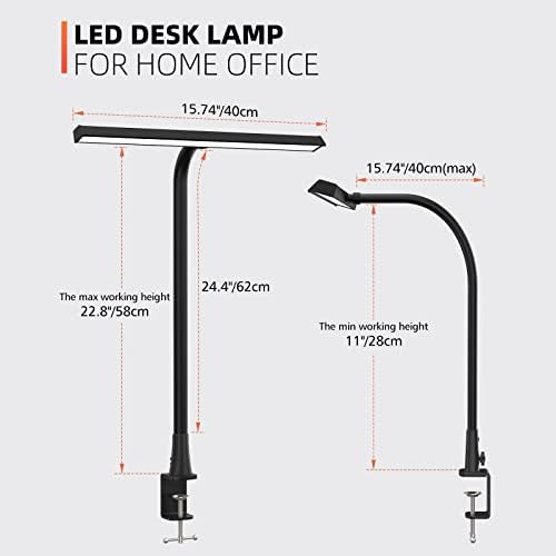 LED Desk Lamp Flexible Gooseneck, BEIGAON 10W Daylight Desk Lamp, 1000 Lumens, Eye-caring Desk Light, 3 Color Modes 10 Brightness Levels, Adaptor Included, Desk Lamp Clamp for Study, Work, Craft-Black