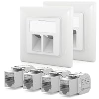 HB-DIGITAL 2 Stück 2-Port Unterputz-Netzwerkdose CAT 8 mit Keystone - Weiß – Ansicht 1