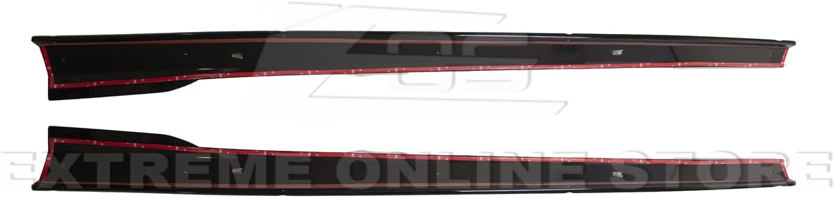 Replacement for 2016-Present Chevrolet Camaro LT LS RS SS Models | Second Generation Style ABS Plastic - Painted Glossy Black Side Skirts Rocker Panel Extension Pair