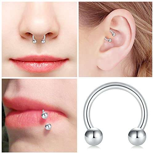 Tokring 16Pcs 16G Septum Nose Rings, Surgical Steel Smiley Piercing Jewelry, Cartilage Horseshoe Body Piercing Eyebrow Tragus Lip Rings Variety Of Sizes For Women Men 6-12Mm #TOP2