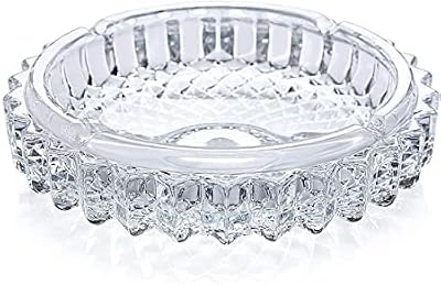 Mirakii Round Crystal Cut Clear Glass Ashtray for Home and Hotels & Bar
