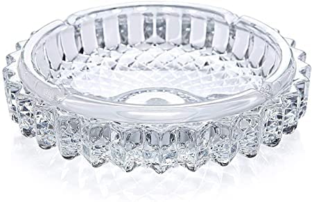 Round Crystal Cut Clear Glass Ashtray for Home and Hotels & Bar-picture-16