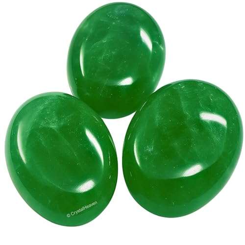 Image of Crystal Heaven Certified Green Fluorite Crystal Palm Pebbles Stones For Anxiety Stress Relief Massage Aaa Grade Original Healing Gemstone Agate Palm Stone For Yoga Meditation Spiritual Reiki Feng Shui