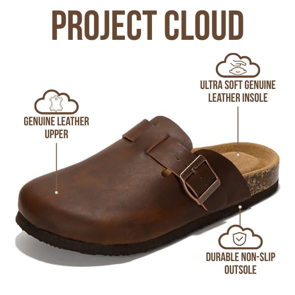 Image of Project Cloud 100% Genuine Leather Footbed Clogs for Women - Memory Foam Arch Support Slippers for Women - Trendy Slip-ons Women's Mules & Clogs Sandals
