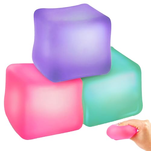Qohuooi Fidget Toy Stress Cube 3 Pack - Squishy Fidget Toys for Relaxation, High Density Gel Filled, Fidgets for Classroom, Calming Toys for Kids Adults Children Teens (Purple+Pink+Green)