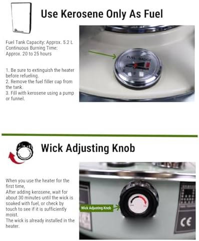 Portable Kerosene Heater, 5.2L Tank 20-25 Hours Heating with Adjustable Height Safety Net, for Camping Garage Home Emergency Indoor Outdoor Use