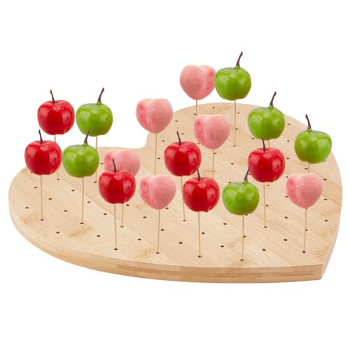 Fingerinspire Soporte Para Pinchos De Bambú Para Exhibición De Alimentos En Forma De Corazón Con 99 Agujeros, Soporte De Exhibición De Piruletas De Madera Burlywood Para Aperitivos Y Púas De Alimentos