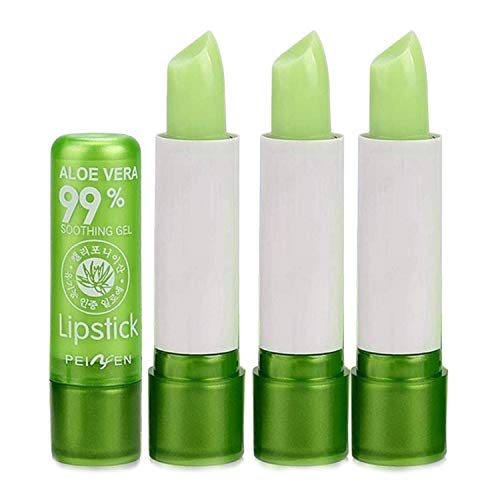3Pack Aloe Vera Lipstick, Long Lasting Nutritious Lip Balm Lips Moisturizer Magic Temperature Color Change Lip Gloss (Green)