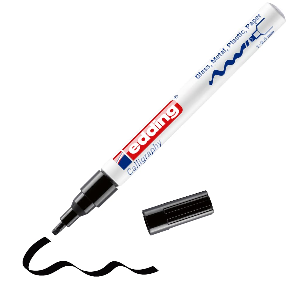 Edding 753 Gloss Paint Marker Calligraphy - Black - 1 Paint Marker - Calligraphy Nib 1-2.5 mm - for Glass, Stone, Plastic, Paper - Waterproof, Highly Opaque - Bullet Journals, Hand Lettering, (4-753001)