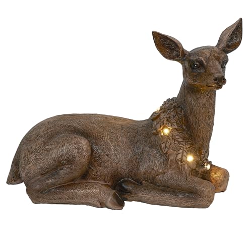 Alpine Corporation 10" Tall Indoor/Outdoor Doe Deer Lighted Holiday Decor with Warm White LED Lights, Christmas Display, Brown