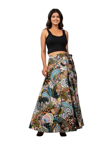 Jaipur Export qulity Cotton Hand Block Floral Printed Wrap Around Women’s and Girls Free Size Skirt Rapron Black Paisley-picture-43