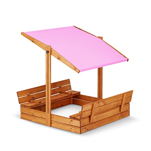 Sandkasten 100x100cm Mit Sitzbank & Abdeckung - Imprägniertes Holz Für Garten Spielplatz