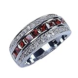 Finecreation_usa !! 2Ct Princess Cut Lab Created Red Ruby Men's Wedding Band 14k White Gold Finish Sterling Silver 925 Channel Set Ring (white, 6.5)