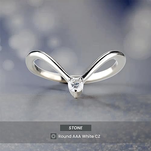 0.06ct AAA Cubic Zirconia Deep Curved Wedding Band for Women Engagement Ring Enhancer Guard Stacking Chevron 925 Sterling Silver Rose Gold Plated Size 4-102