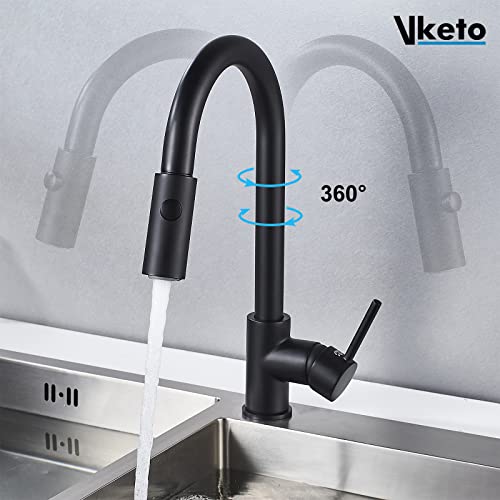 Vketo Niederdruck Armatur Küche Niederdruckarmatur Wasserhahn küchenarmatur Niederdruck mit brause Ausziehbar Schwarz - Image 5