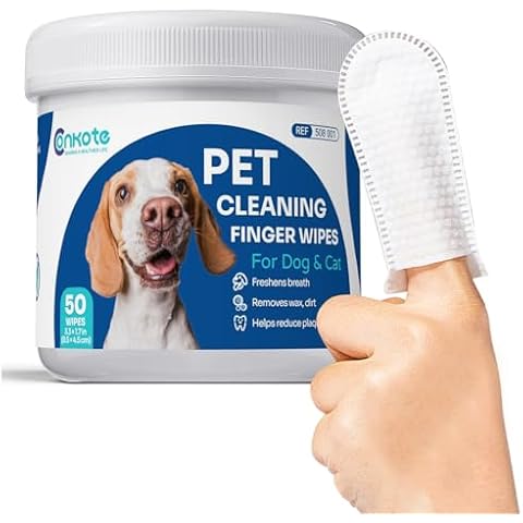 Conkote Dog Ear Wipes, Pet Ear Wipes Finger for Dog & Cat, Reduce Plaque and Tartar, Ear Wipes for Cat Remove Ear Wax, Dirt and Debris Freshens Breath, 50 Count Cover